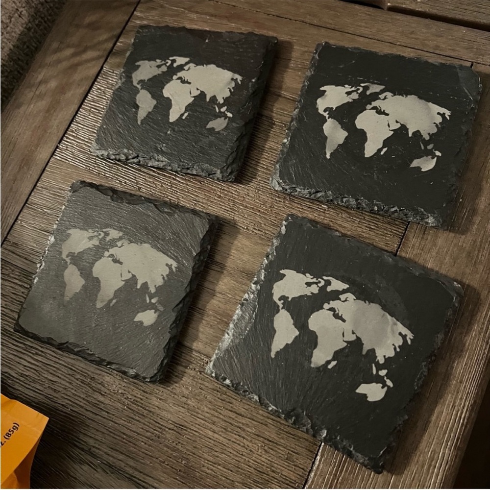 Slate Coasters with World Map Design